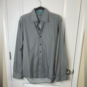 Fossil Gray Casual Button Down Long Sleeve Shirt with blk accent stitches - sz l